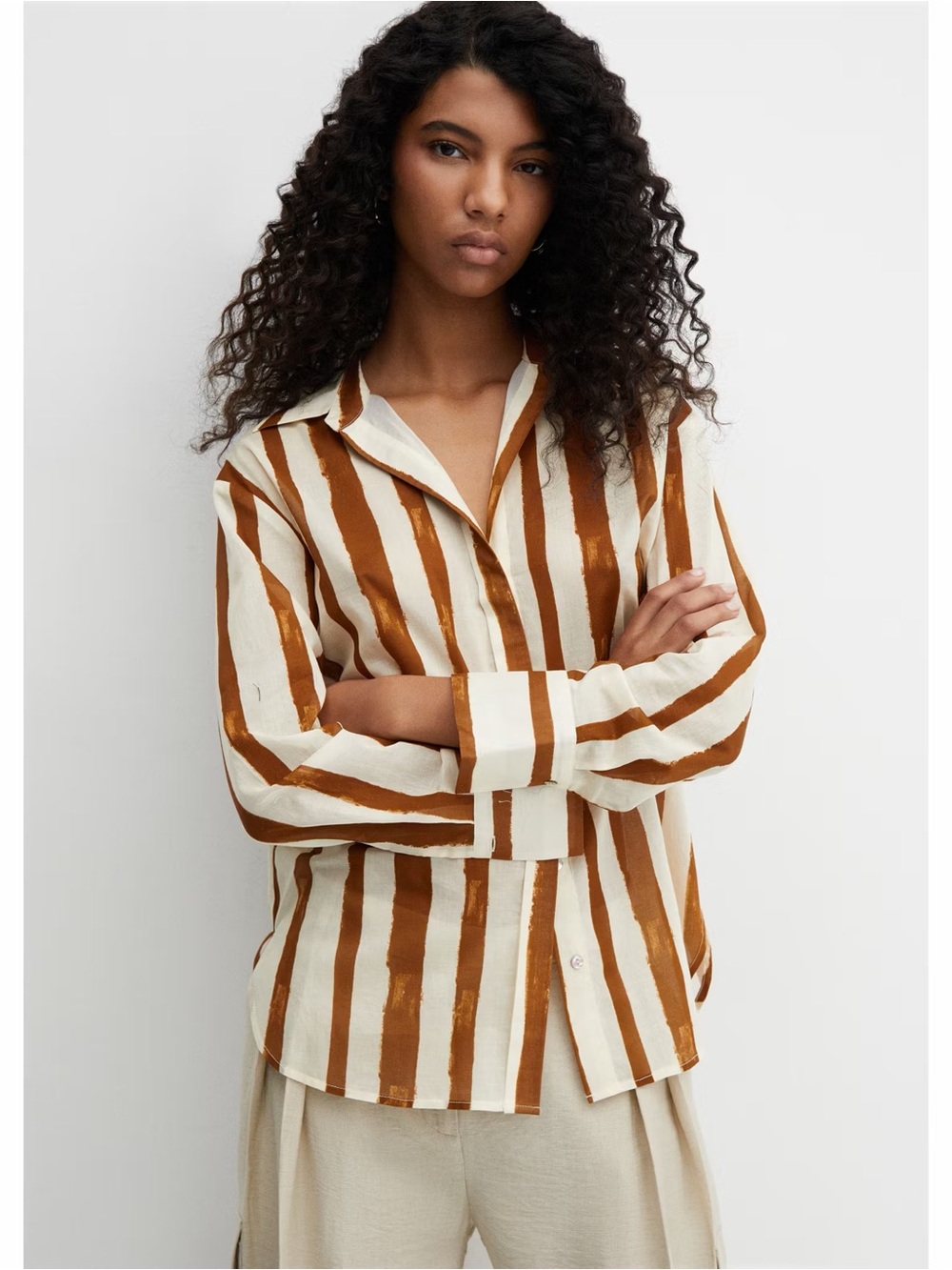 Mango cream striped shirt NWT